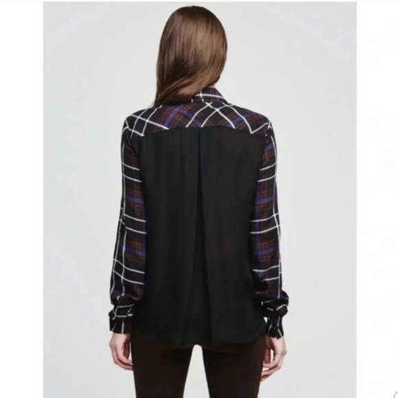 L'agence Denise Plaid Print Silk Contrast Back Button Up Flannel size XS - Picture 2 of 16